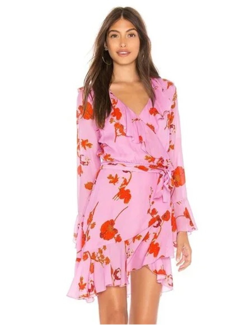 Cynthia Rowley Malibu Pink Wrap Dress with Orange Floral Print